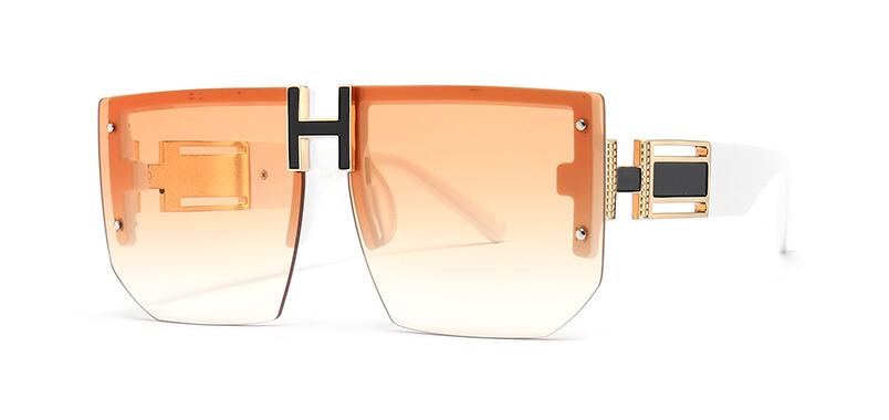 New Fashion Oversized Gradient Sunglasses H Letter Designer Shades For Women Orange Square Sun Glasses Female Frameless