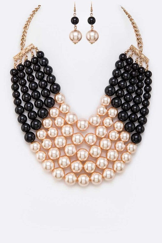 2 Tone Layered Pearls Strand Statement Necklace