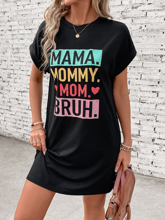 Letter Graphic Short Sleeve Mini Tee Dress