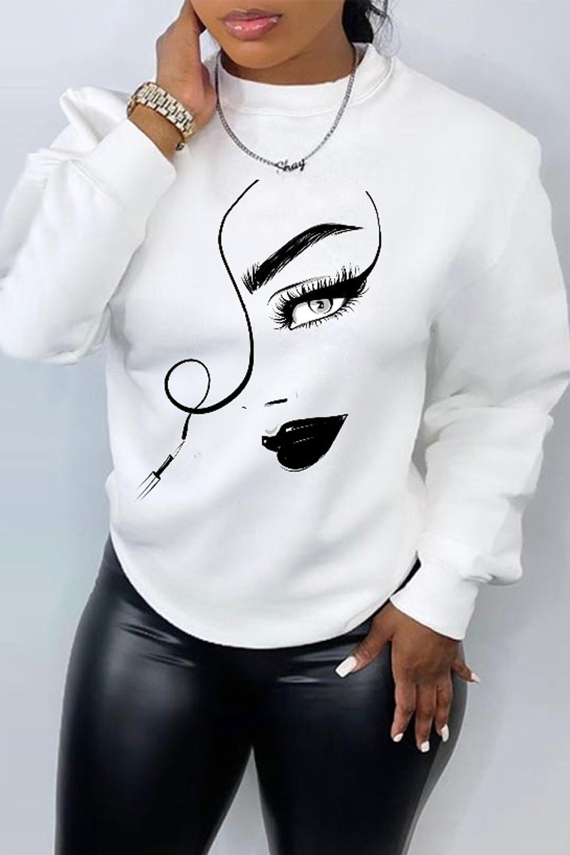 Printed Long Sleeve Crew Neck Casual Loose Sweater