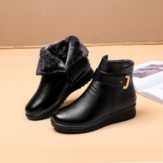 Winter Cotton Fleece-lined Flat Bottom Non-slip Warm Elderly Short Boots