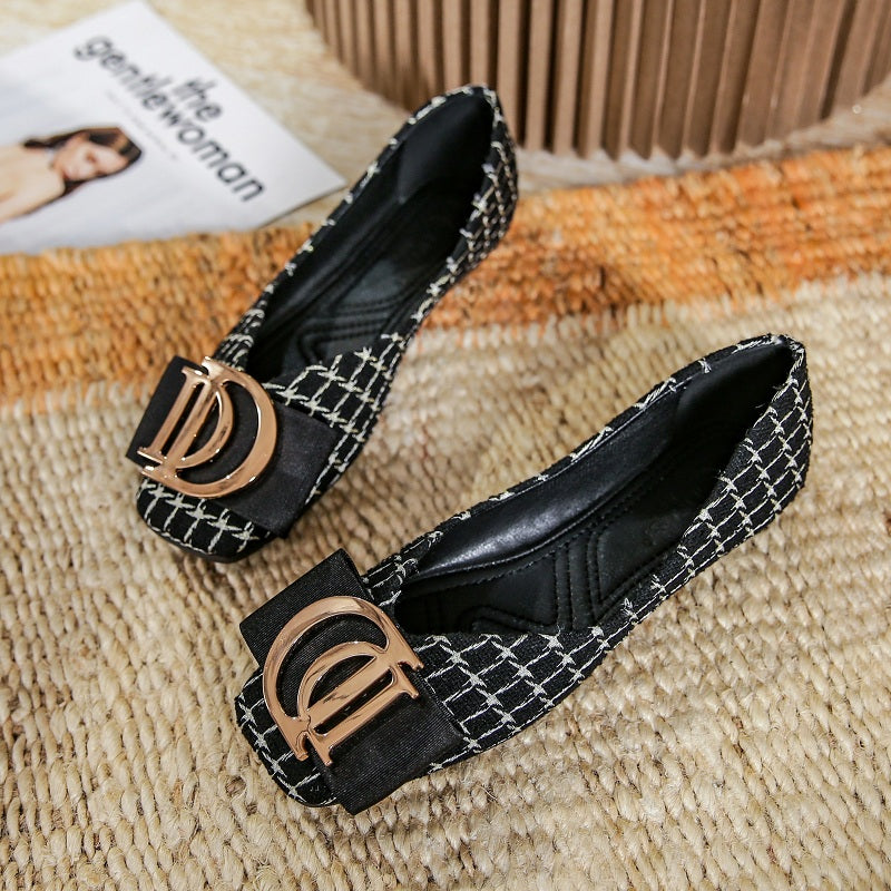 Square Toe Shallow Flat Sole Single Shoe