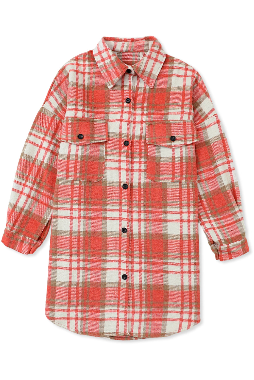 Yellow Plaid Print Flap Pocket Long Sleeve Shacket