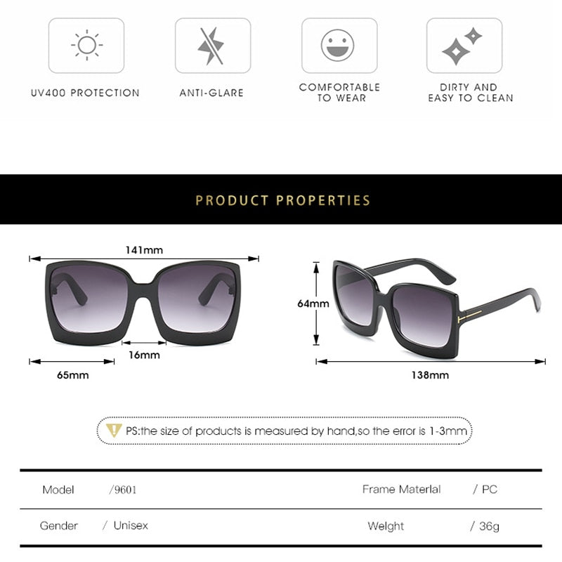 New Fashion Oversized Women Sunglasses Brand Designer Plastic Female Big Frame Gradient Sun Glasses UV400