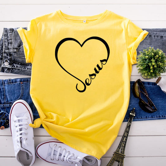 New Heart-shaped Letter Cotton Short-sleeved Women's T-shirt