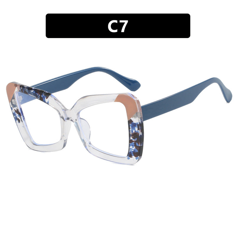 Large frame polygon irregular personality flat mirror women's glasses frame fashionable anti blue light glasses frame