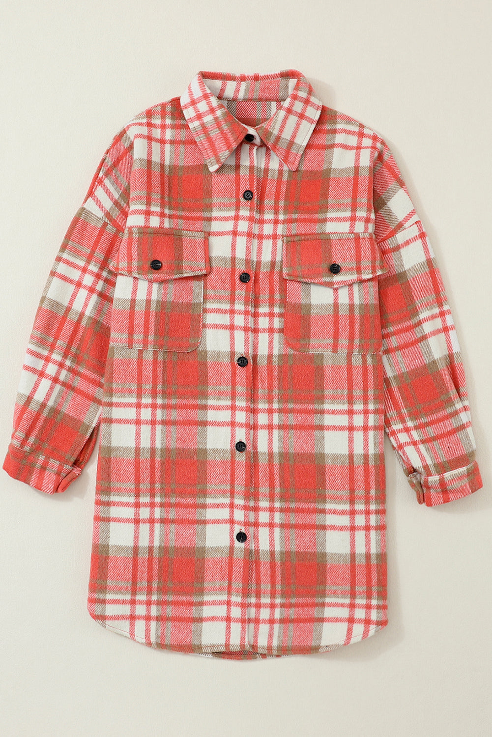 Yellow Plaid Print Flap Pocket Long Sleeve Shacket