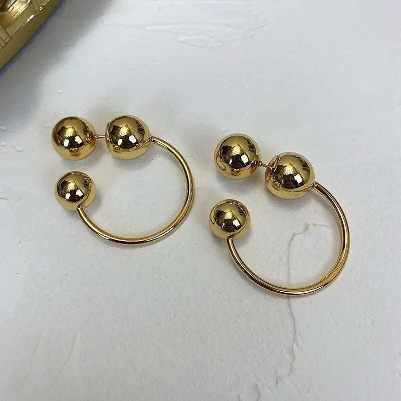 Fashion Glossy Round Ball Metal Earrings For Women Girls Simple Geometric Trendy Jewelry Accessories Gifts 2024