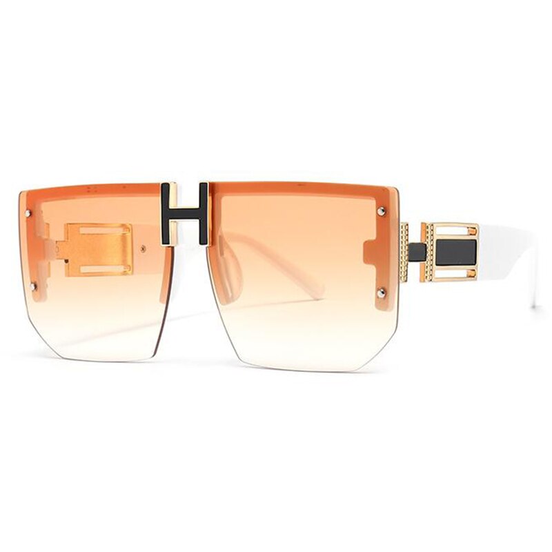 New Fashion Oversized Gradient Sunglasses H Letter Designer Shades For Women Orange Square Sun Glasses Female Frameless