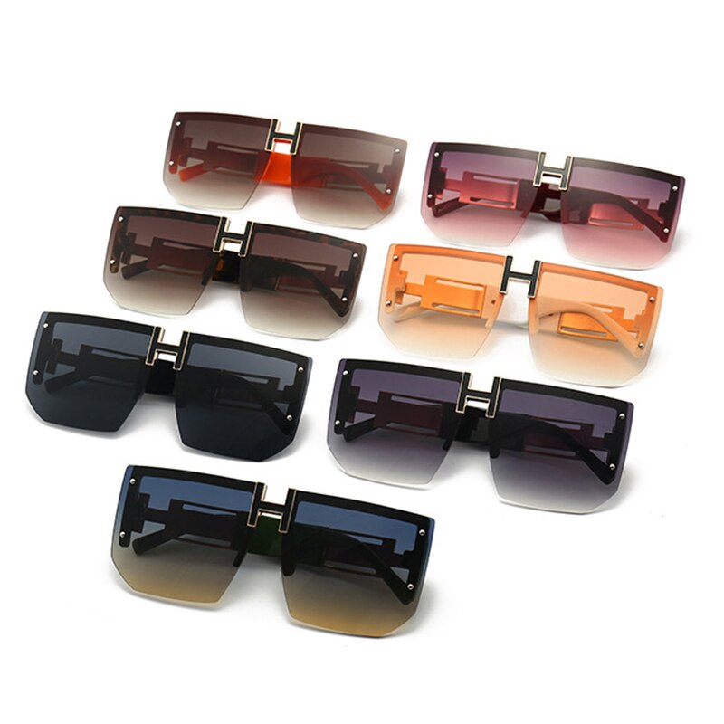 New Fashion Oversized Gradient Sunglasses H Letter Designer Shades For Women Orange Square Sun Glasses Female Frameless