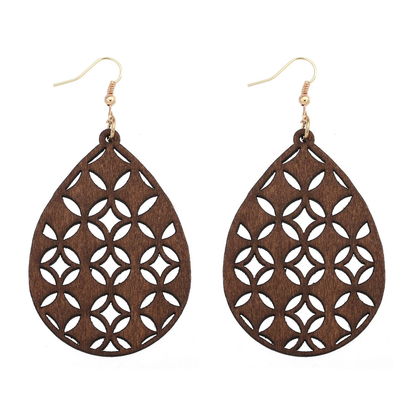 Retro Water Droplets Solid Color Wood Hollow Out Women's Drop Earrings