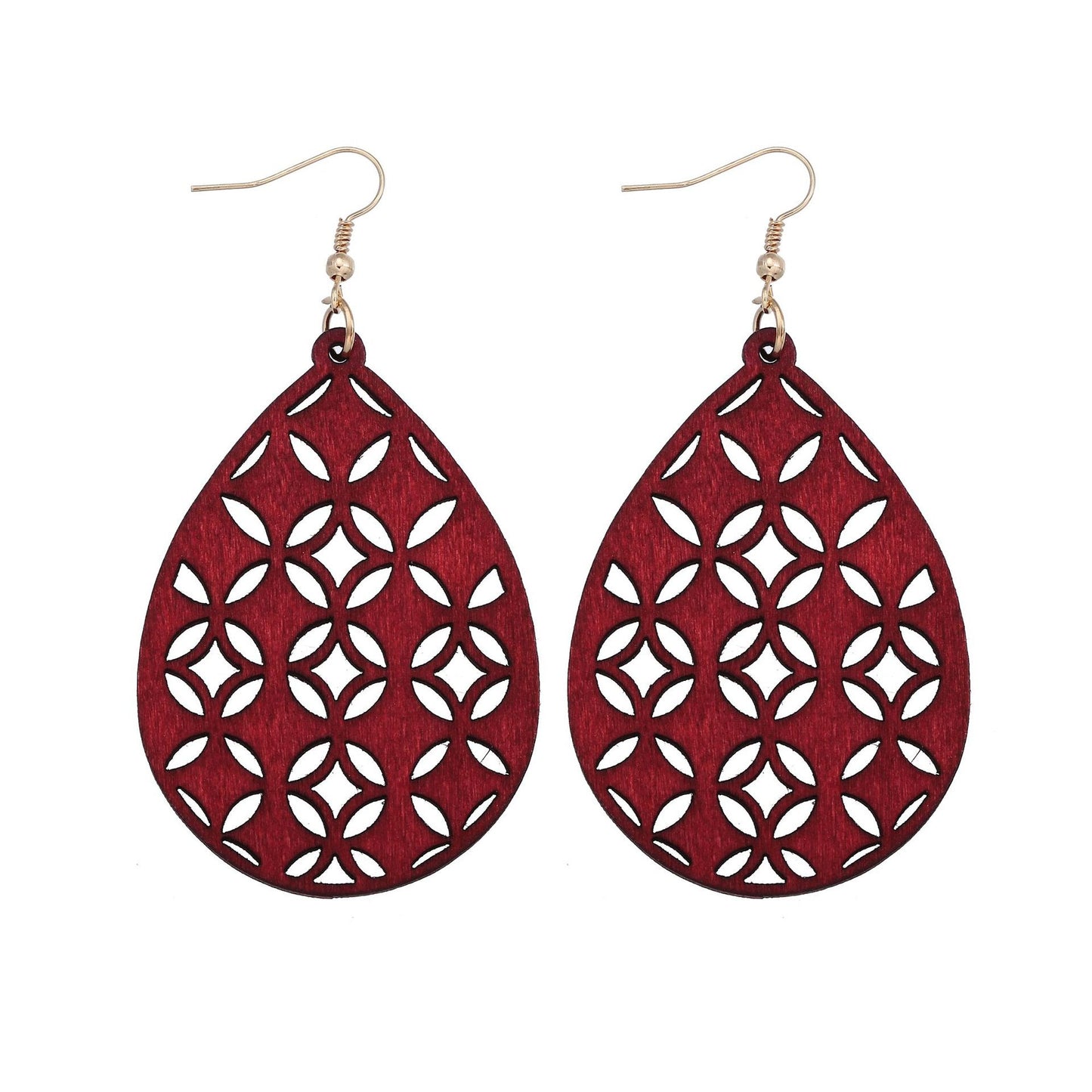 Retro Water Droplets Solid Color Wood Hollow Out Women's Drop Earrings