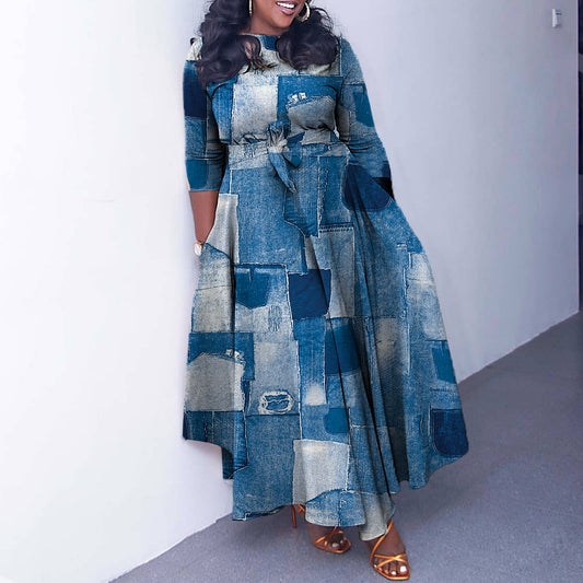 Fashion Elegant Tied African Plus Size Long Dress