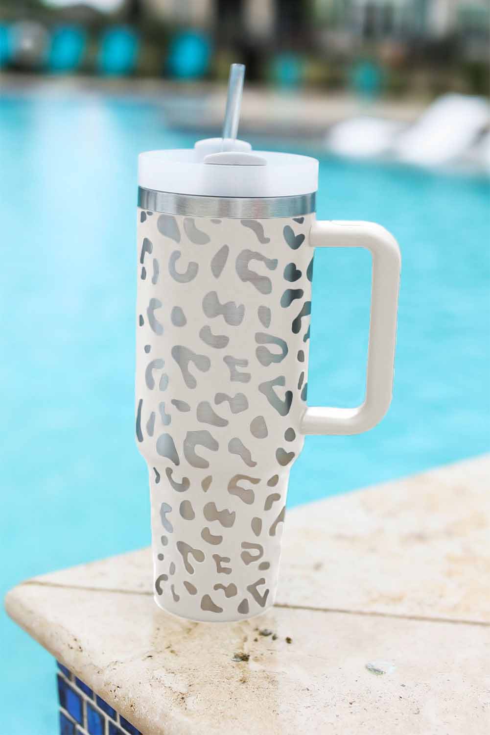 Black 40oz Stainless Steel Portable Leopard Tumbler Mug With Handle