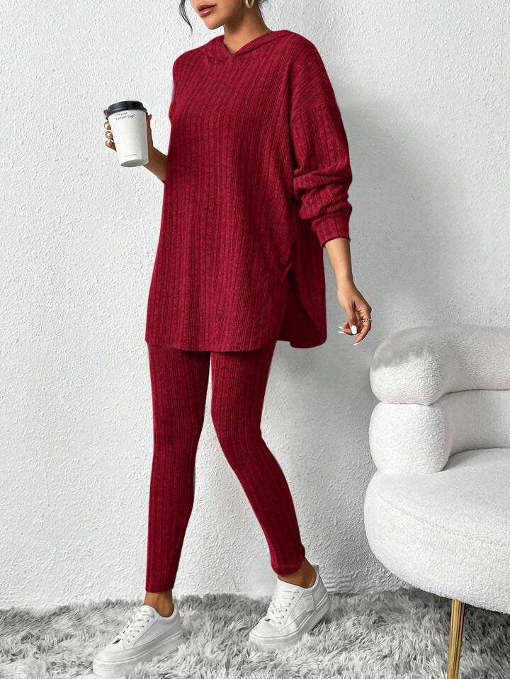 Autumn Solid Color Sunken Stripe Loose-fitting Hoodie Long Sleeve Suit