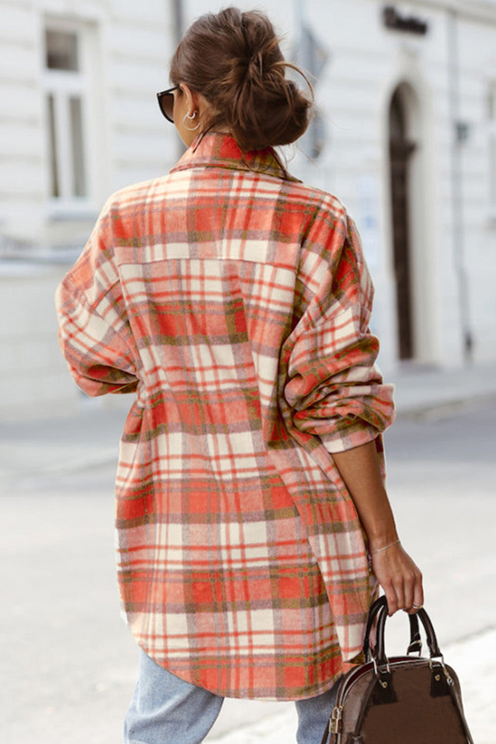 Yellow Plaid Print Flap Pocket Long Sleeve Shacket