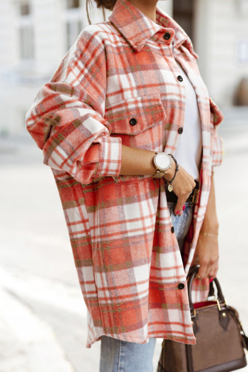 Yellow Plaid Print Flap Pocket Long Sleeve Shacket