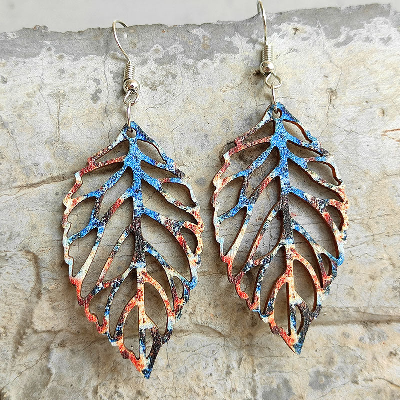 Leaf Shape Wooden Dangle Earrings