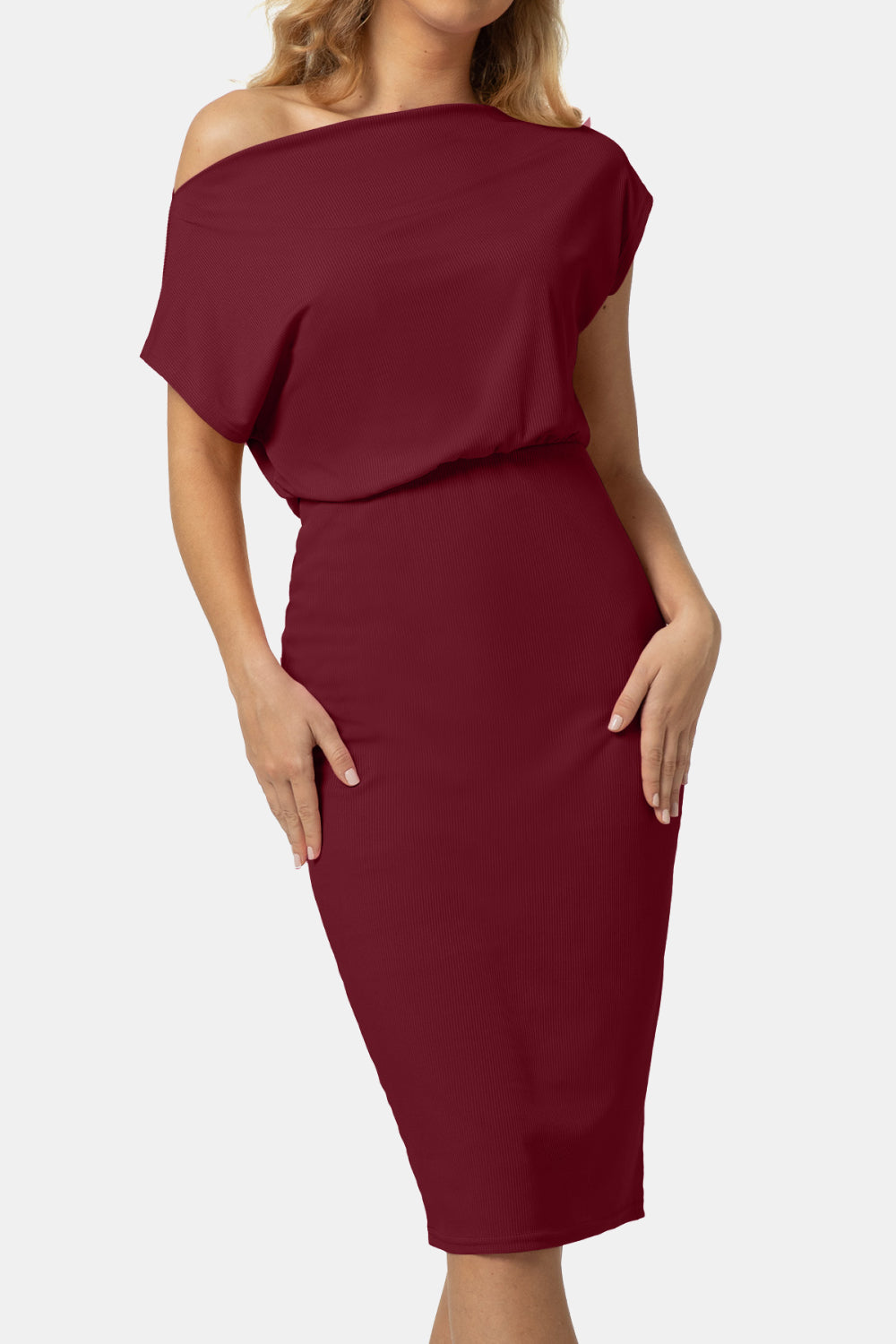 Boat Neck Short Sleeve Knee-Length Dress